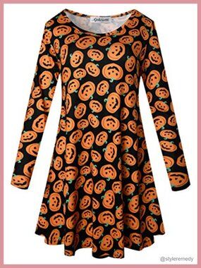 Aphratti Women's Long Sleeve Halloween Print Swing Short Dress Cute Costume